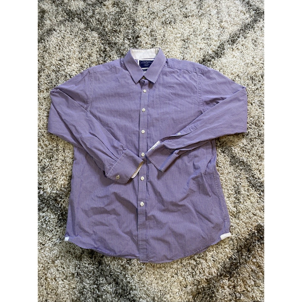 Charles Tyrwhitt Extra Slim Fit Poplin Gingham Shirt Mens Medium‎ Purple White